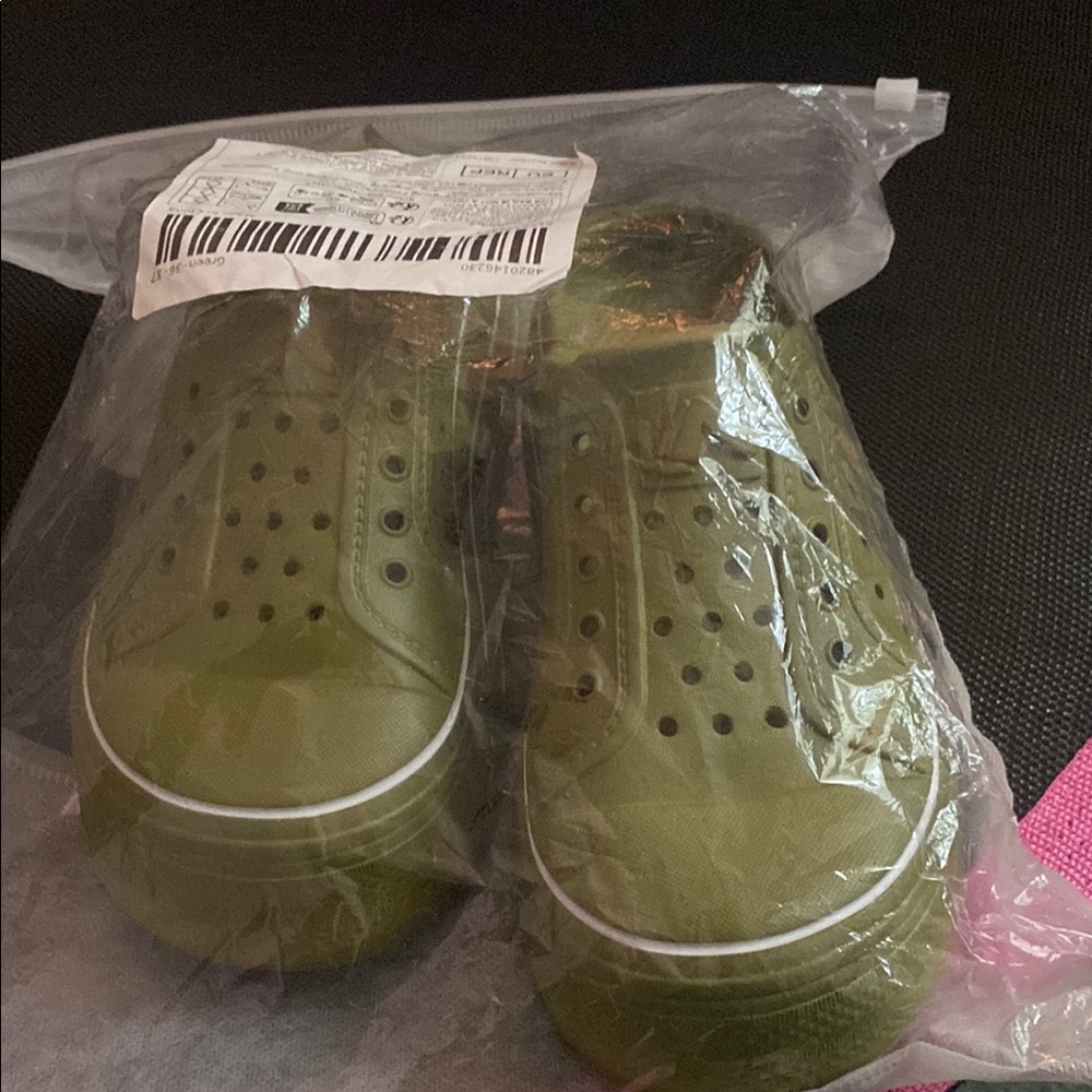 Green Mules with Perforated Design Brand New